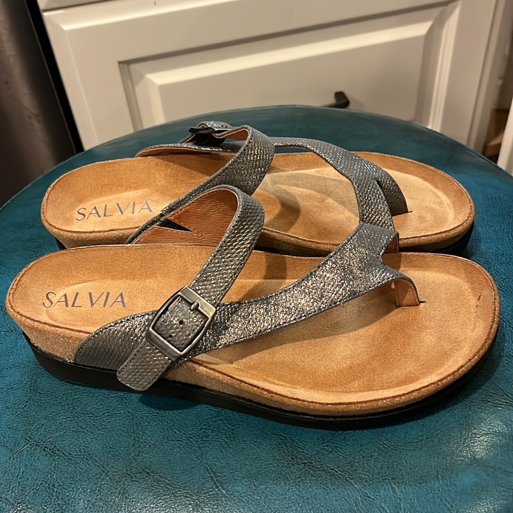 SALVIA Leather/Suede Anoros Sandals in Lizzard Pewter - Picture 11 of 16